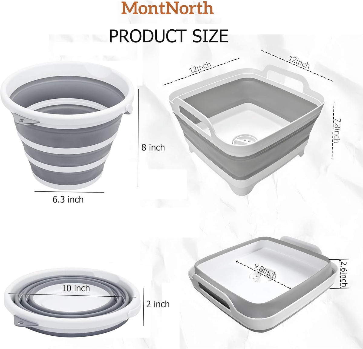 Collapsible Wash Basin 9L, Foldable Dish Tub with Drain Plug, Portable Collapsible Dish Basin, Camping Sink for Washing Dishes, Laundry & Kitchen Use,Gray