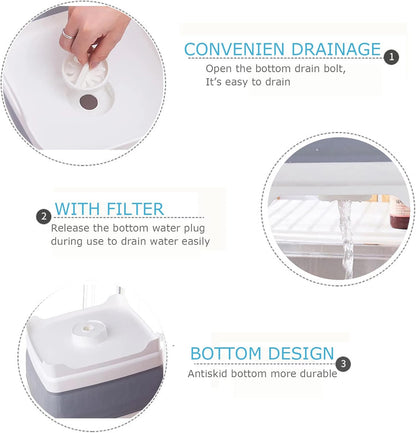 Collapsible Wash Basin 9L, Foldable Dish Tub with Drain Plug, Portable Collapsible Dish Basin, Camping Sink for Washing Dishes, Laundry & Kitchen Use,Gray