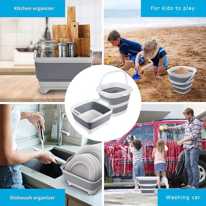 Collapsible Wash Basin 9L, Foldable Dish Tub with Drain Plug, Portable Collapsible Dish Basin, Camping Sink for Washing Dishes, Laundry & Kitchen Use,Gray