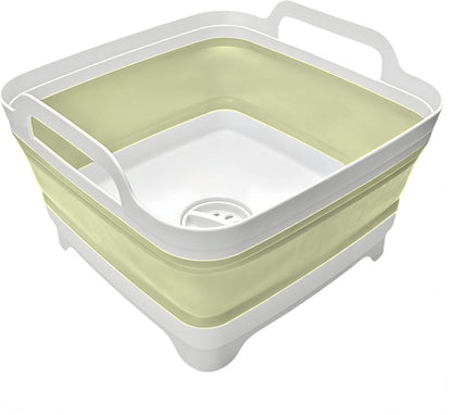 Collapsible Wash Basin 9L, Foldable Dish Tub with Drain Plug, Portable Collapsible Dish Basin, Camping Sink for Washing Dishes, Laundry & Kitchen Use,Gray