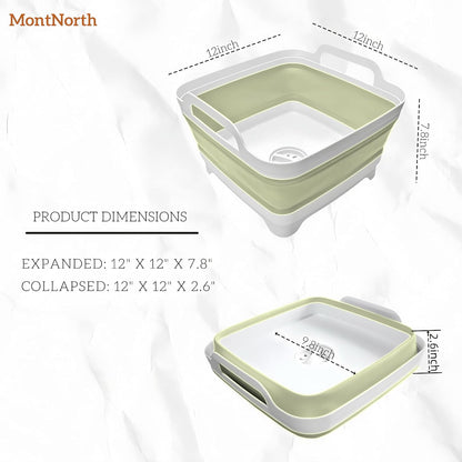 Collapsible Wash Basin 9L, Foldable Dish Tub with Drain Plug, Portable Collapsible Dish Basin, Camping Sink for Washing Dishes, Laundry & Kitchen Use,Gray