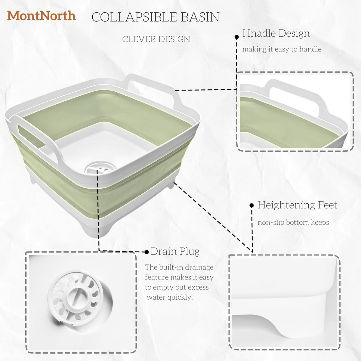 Collapsible Wash Basin 9L, Foldable Dish Tub with Drain Plug, Portable Collapsible Dish Basin, Camping Sink for Washing Dishes, Laundry & Kitchen Use,Gray