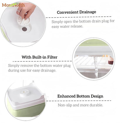 Collapsible Wash Basin 9L, Foldable Dish Tub with Drain Plug, Portable Collapsible Dish Basin, Camping Sink for Washing Dishes, Laundry & Kitchen Use,Gray