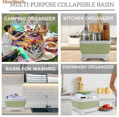 Collapsible Wash Basin 9L, Foldable Dish Tub with Drain Plug, Portable Collapsible Dish Basin, Camping Sink for Washing Dishes, Laundry & Kitchen Use,Gray