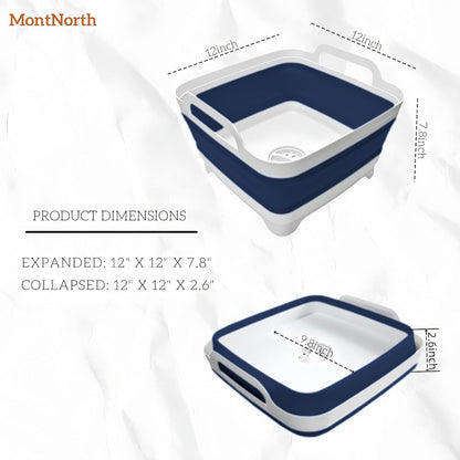 Collapsible Wash Basin 9L, Foldable Dish Tub with Drain Plug, Portable Collapsible Dish Basin, Camping Sink for Washing Dishes, Laundry & Kitchen Use,Gray