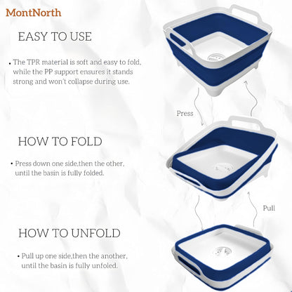 Collapsible Wash Basin 9L, Foldable Dish Tub with Drain Plug, Portable Collapsible Dish Basin, Camping Sink for Washing Dishes, Laundry & Kitchen Use,Gray
