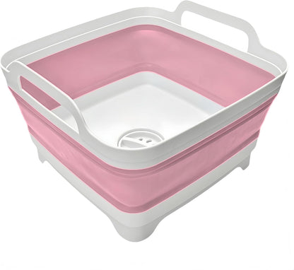 Collapsible Wash Basin 9L, Foldable Dish Tub with Drain Plug, Portable Collapsible Dish Basin, Camping Sink for Washing Dishes, Laundry & Kitchen Use,Gray