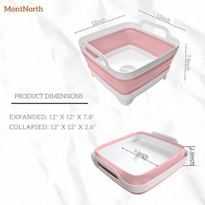 Collapsible Wash Basin 9L, Foldable Dish Tub with Drain Plug, Portable Collapsible Dish Basin, Camping Sink for Washing Dishes, Laundry & Kitchen Use,Gray