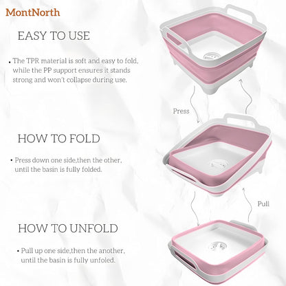 Collapsible Wash Basin 9L, Foldable Dish Tub with Drain Plug, Portable Collapsible Dish Basin, Camping Sink for Washing Dishes, Laundry & Kitchen Use,Gray