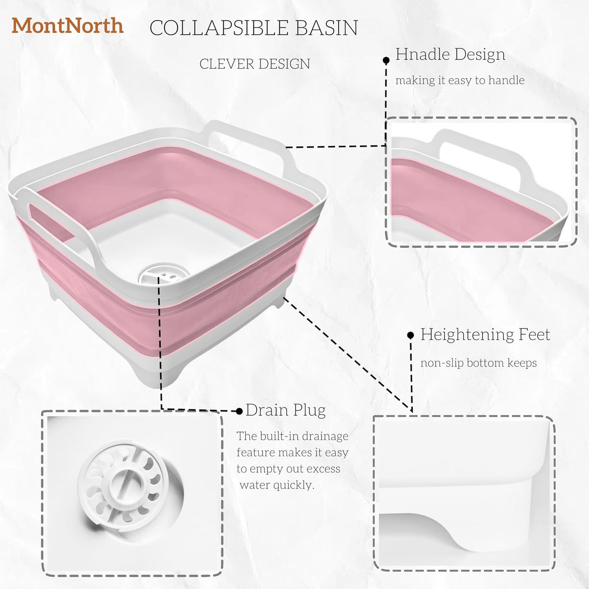 Collapsible Wash Basin 9L, Foldable Dish Tub with Drain Plug, Portable Collapsible Dish Basin, Camping Sink for Washing Dishes, Laundry & Kitchen Use,Gray