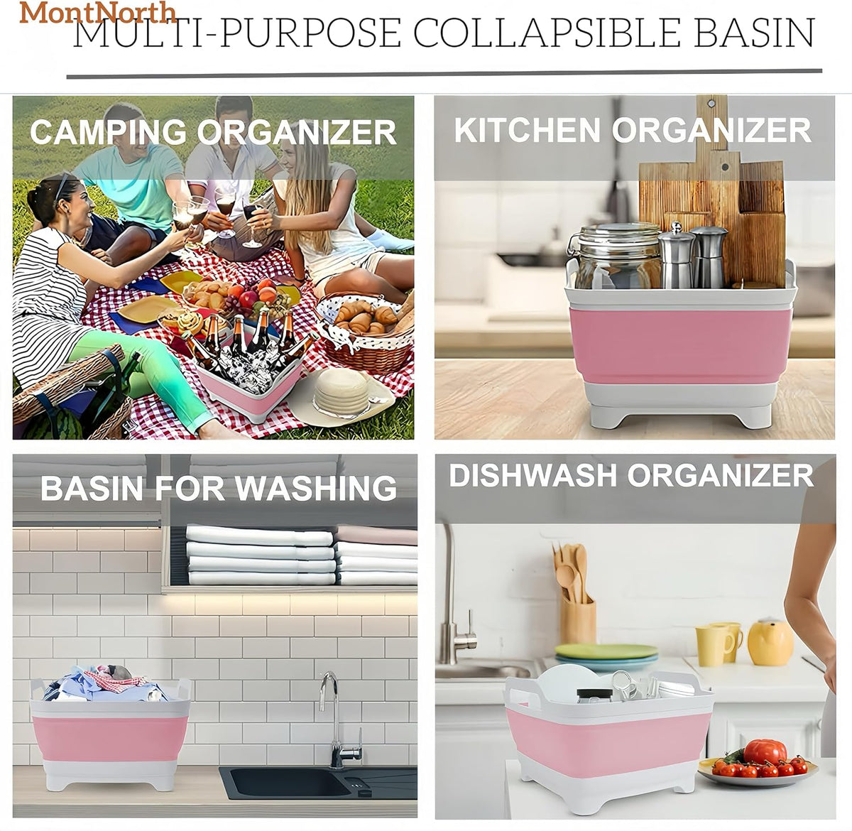 Collapsible Wash Basin 9L, Foldable Dish Tub with Drain Plug, Portable Collapsible Dish Basin, Camping Sink for Washing Dishes, Laundry & Kitchen Use,Gray