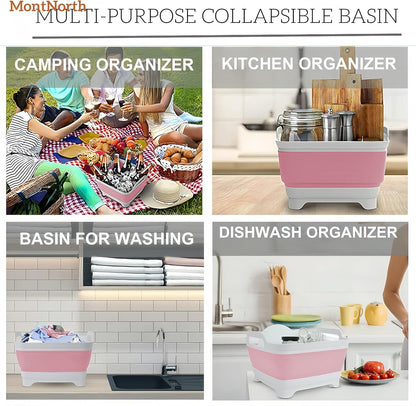 Collapsible Wash Basin 9L, Foldable Dish Tub with Drain Plug, Portable Collapsible Dish Basin, Camping Sink for Washing Dishes, Laundry & Kitchen Use,Gray