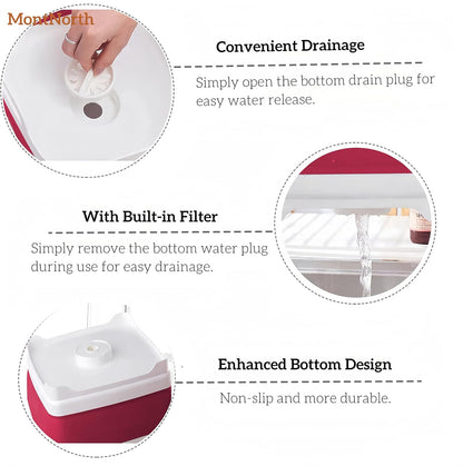 Collapsible Wash Basin 9L, Foldable Dish Tub with Drain Plug, Portable Collapsible Dish Basin, Camping Sink for Washing Dishes, Laundry & Kitchen Use,Gray