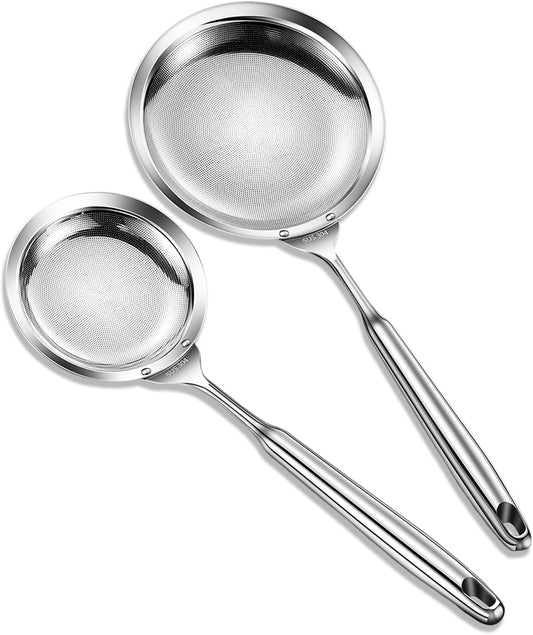 Multi-functional Skimmers Spoon Strainer Set, DIA 4.3Inch & 5.9Inch | 304 Stainless Steel, Grease Separator, Strainers Fine Mesh Strainer For Foam, Cooking, Hot Pot