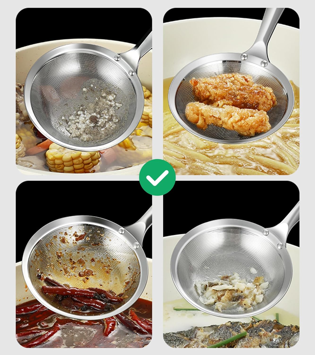 Multi-functional Skimmers Spoon Strainer Set, DIA 4.3Inch & 5.9Inch | 304 Stainless Steel, Grease Separator, Strainers Fine Mesh Strainer For Foam, Cooking, Hot Pot