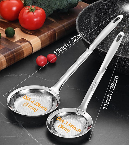 Multi-functional Skimmers Spoon Strainer Set, DIA 4.3Inch & 5.9Inch | 304 Stainless Steel, Grease Separator, Strainers Fine Mesh Strainer For Foam, Cooking, Hot Pot