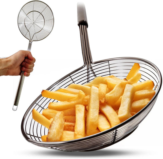 Stainless Steel Spider Strainer Skimmer Ladle Fryer for Cooking and Frying Kitchen Utensils Wire Strainer Scoop Pasta Strainer with Handle Deep Fry Skimmer Spoon