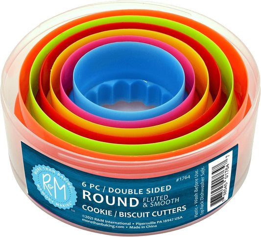 R&M Round Plastic Biscuit & Cookie Cutters 6-Piece Set - Multicolor Nesting Circle Cutters 1.875" to 3.875" for Baking, Sandwiches & Fondant