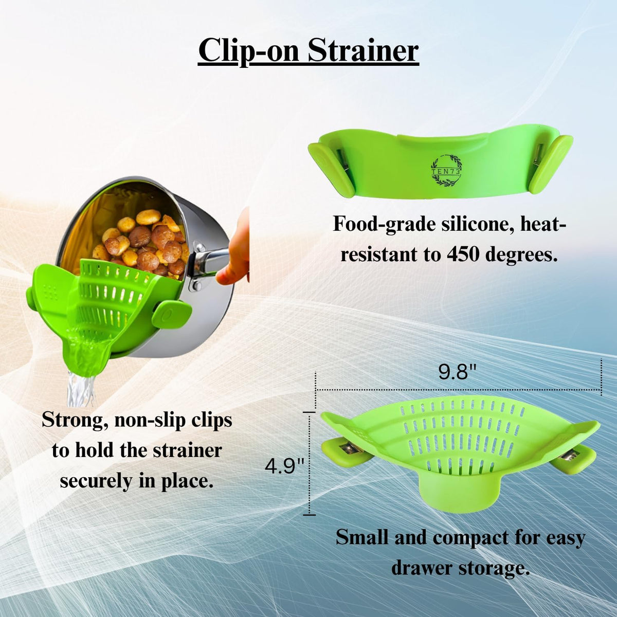 2-in-1 Silicone Strainer Set | Collapsible Colander | Over the Sink Silicone Collander With Extendable Handle | Clip-on Pot Strainer for Pots and Pans| Space-Saving, Heat-Resistant