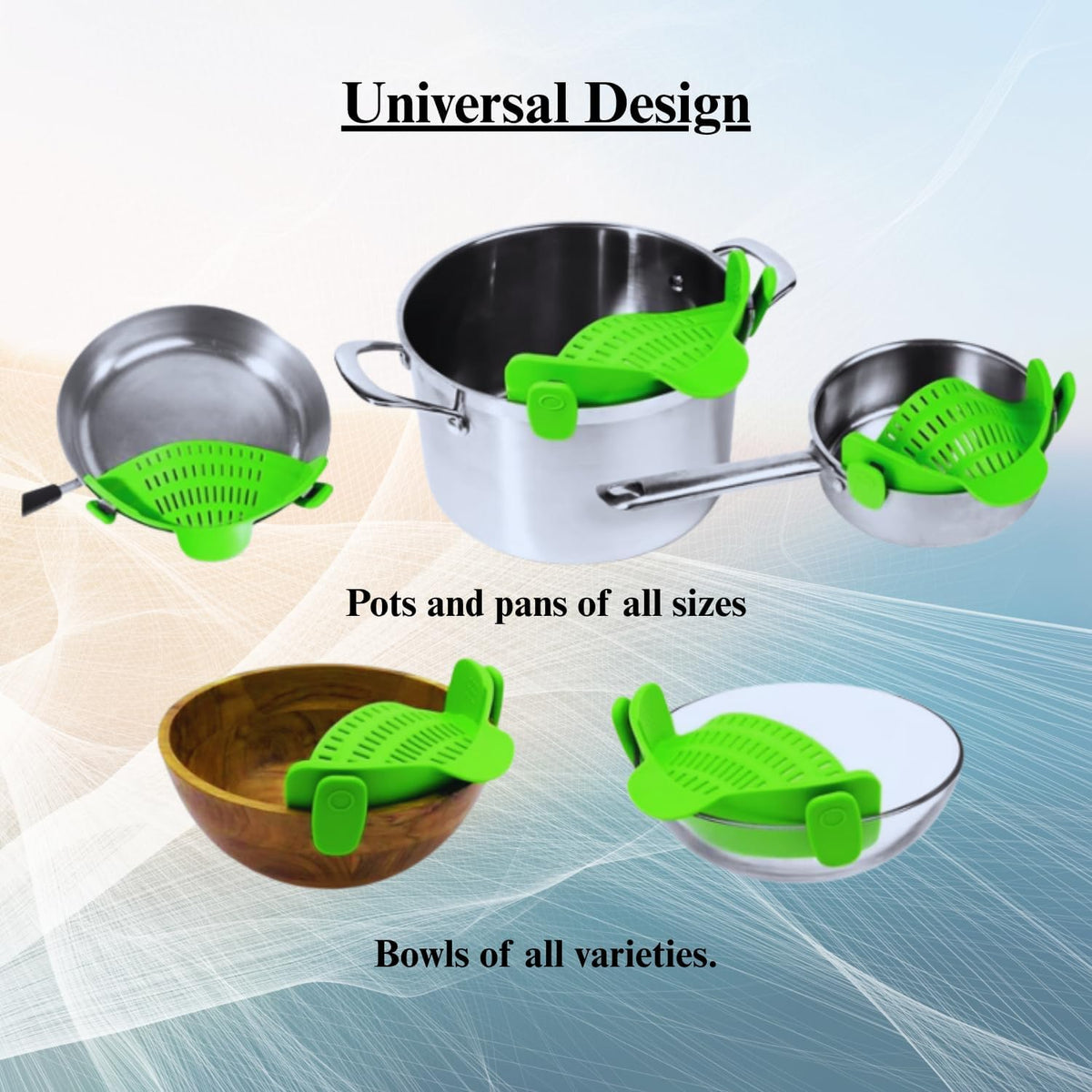 2-in-1 Silicone Strainer Set | Collapsible Colander | Over the Sink Silicone Collander With Extendable Handle | Clip-on Pot Strainer for Pots and Pans| Space-Saving, Heat-Resistant