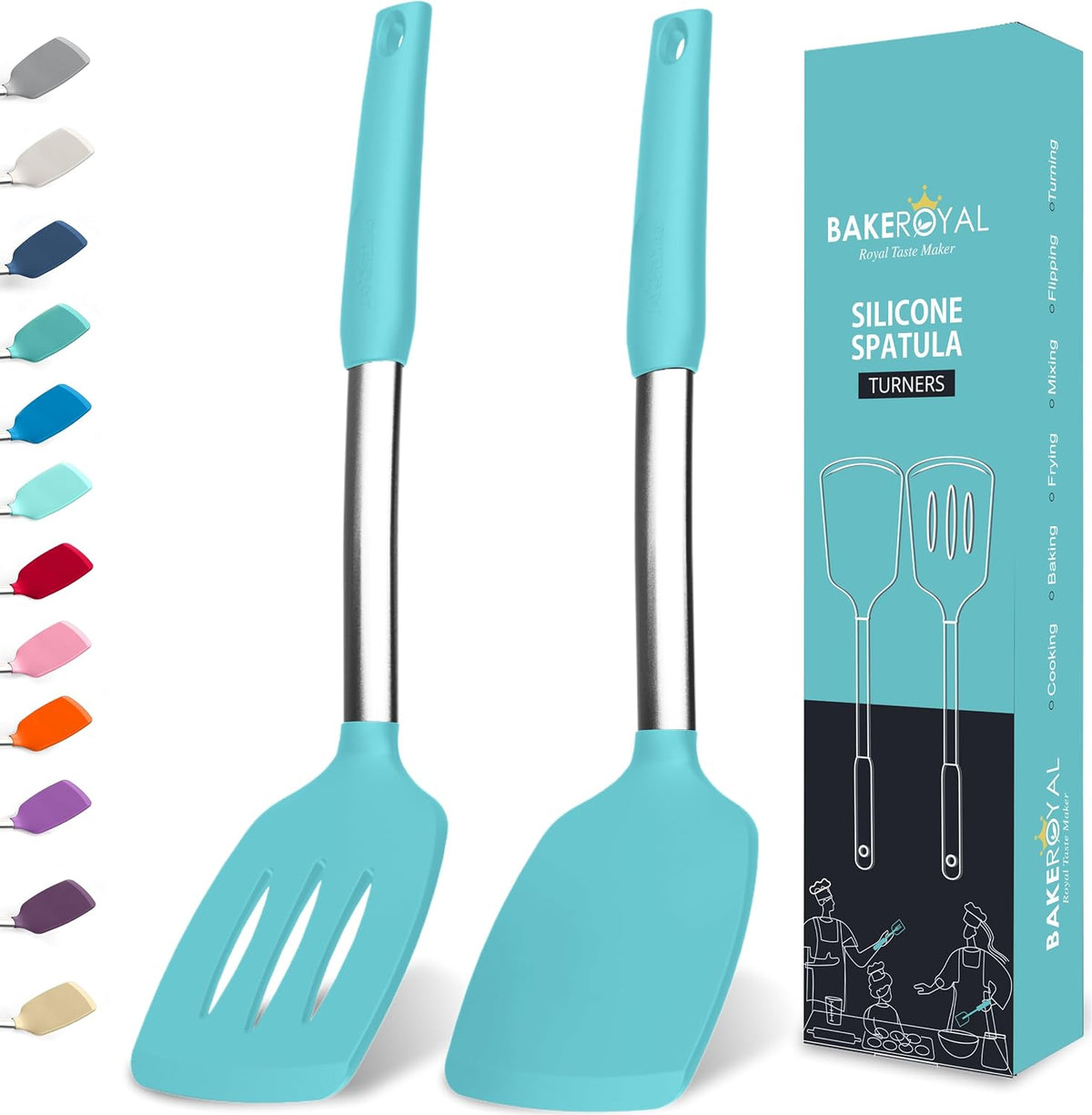 Silicone Spatula Set - Turner Spatulas Silicone Heat Resistant 600°F - Slotted & Solid Spatula for Cooking Fish, Eggs, Pancakes Flipper – Spatulas for kitchen use – Red