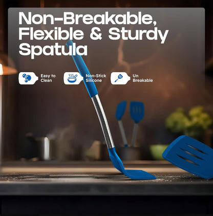 Silicone Spatula Set - Turner Spatulas Silicone Heat Resistant 600°F - Slotted & Solid Spatula for Cooking Fish, Eggs, Pancakes Flipper – Spatulas for kitchen use – Red
