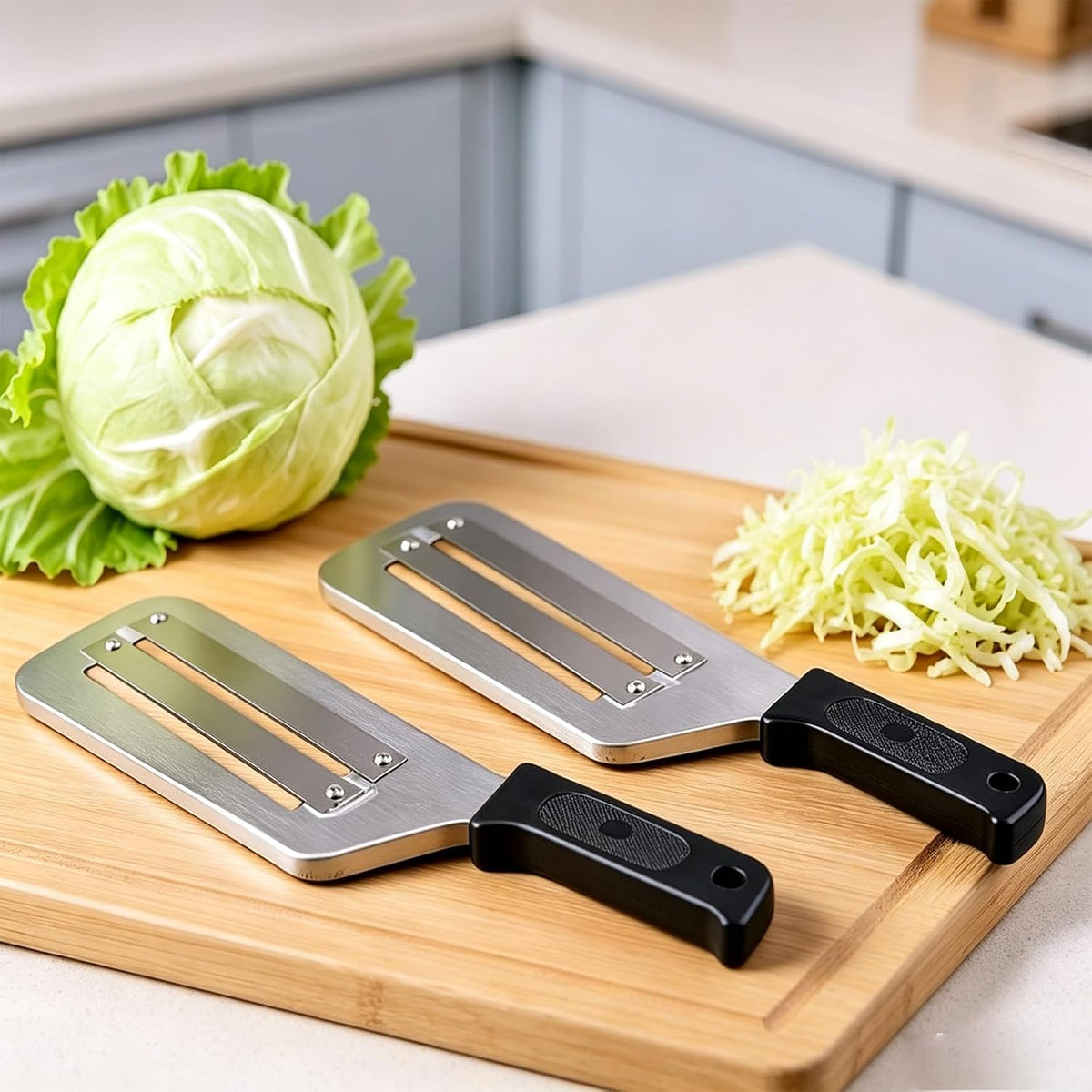 (2 Pack) Cabbage Shredder for Coleslaw,Stainless Steel Cabbage Slicer Shredder,Kitchen Lettuce Knife (Black and Red)