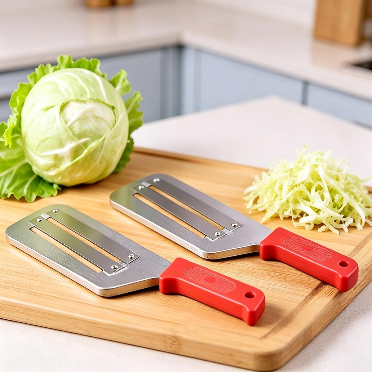 (2 Pack) Cabbage Shredder for Coleslaw,Stainless Steel Cabbage Slicer Shredder,Kitchen Lettuce Knife (Black and Red)