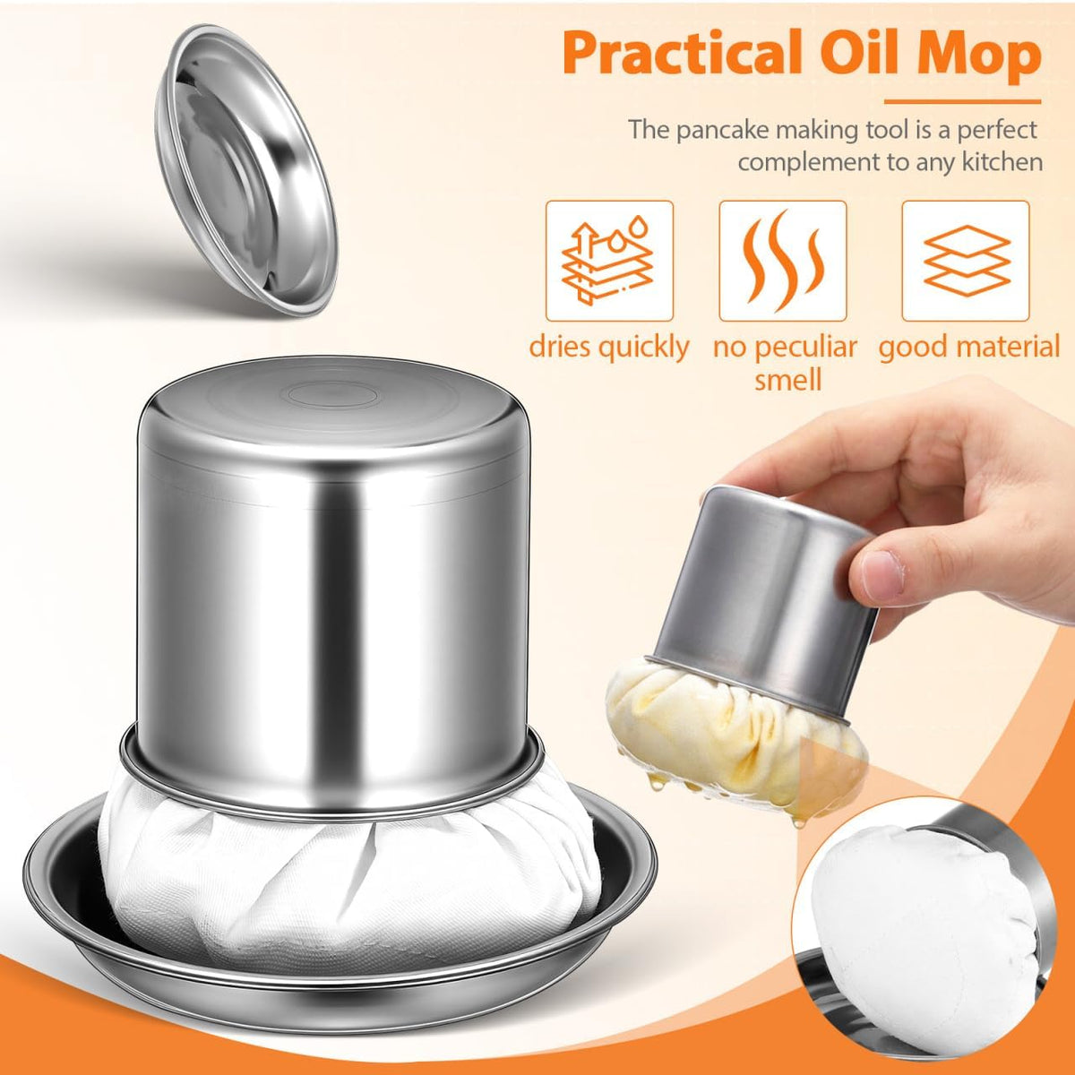 Pancake Grease Brush, Oil Brush for Cooking, BBQ Grill Oil Applicator Cooking Accessory Mop Tools Wiper (with Tray) Crepe Spreader Basting Sauce Pancakes Tools