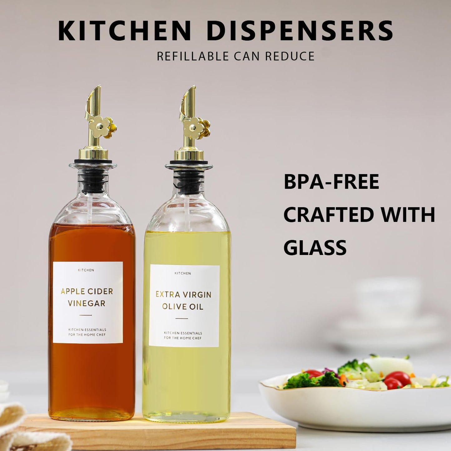 HOMCDALY Olive Oil Dispenser for Kitchen, 11.8oz Glass Kitchen Dispenser Bottle, Black Oil&Vinegar Cruet Set, Leakproof Olive Oil Bottles | Set of 2 (11.8oz – Black)