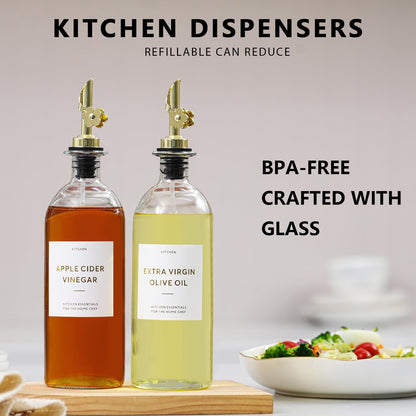 HOMCDALY Olive Oil Dispenser for Kitchen, 11.8oz Glass Kitchen Dispenser Bottle, Black Oil&Vinegar Cruet Set, Leakproof Olive Oil Bottles | Set of 2 (11.8oz – Black)