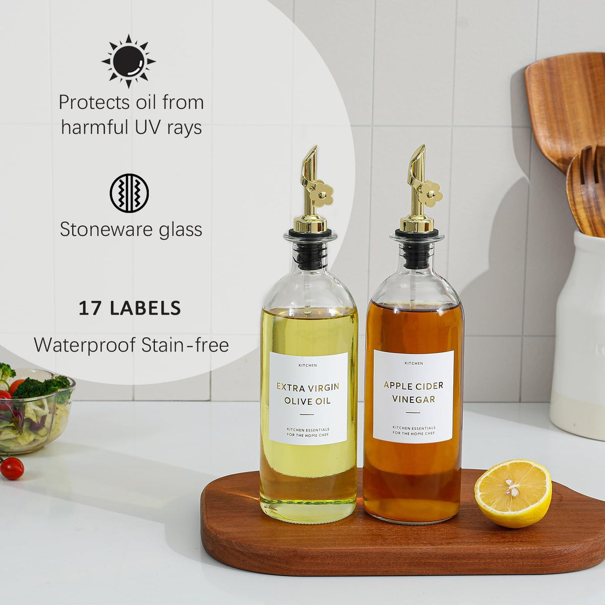 HOMCDALY Olive Oil Dispenser for Kitchen, 11.8oz Glass Kitchen Dispenser Bottle, Black Oil&Vinegar Cruet Set, Leakproof Olive Oil Bottles | Set of 2 (11.8oz – Black)