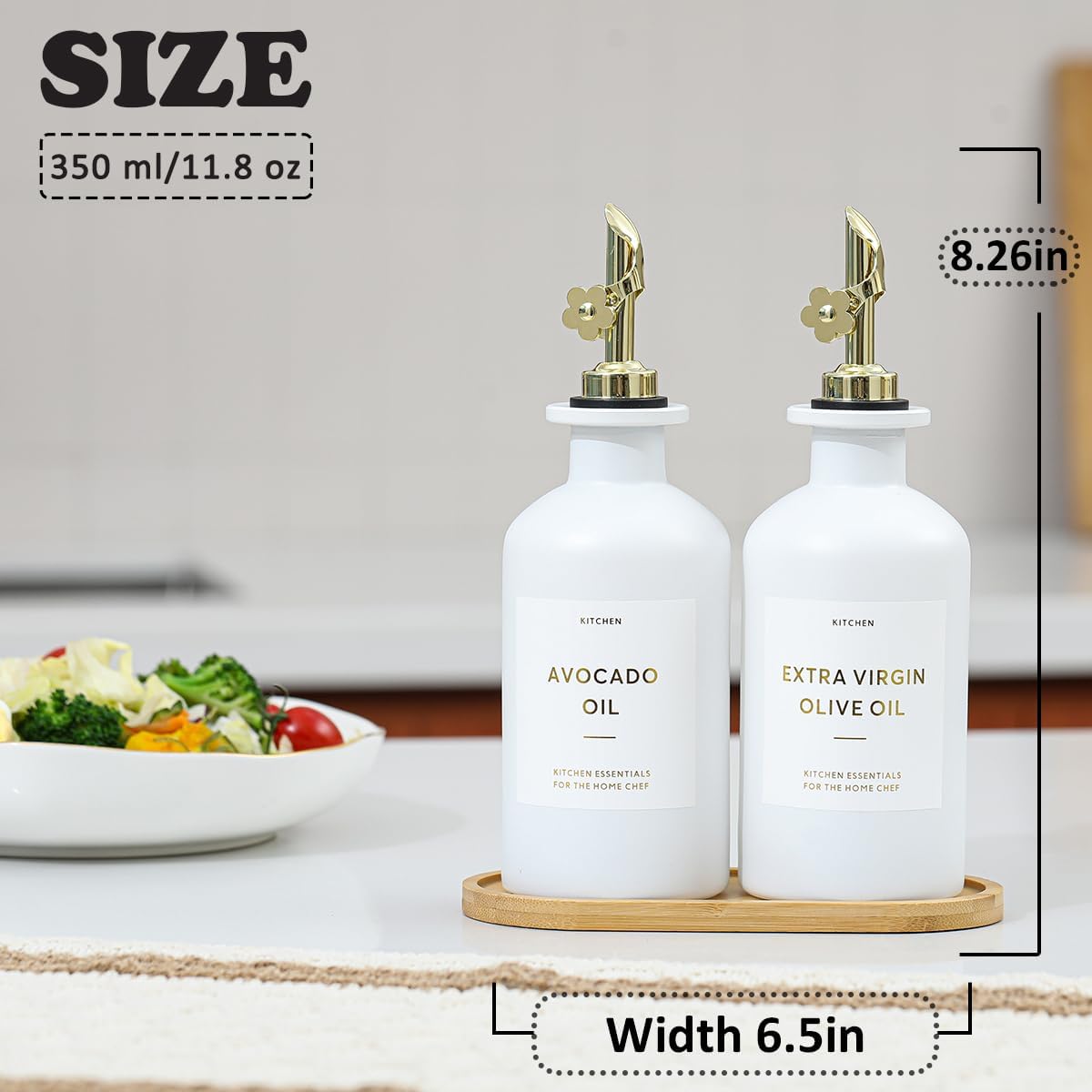 HOMCDALY Olive Oil Dispenser for Kitchen, 11.8oz Glass Kitchen Dispenser Bottle, Black Oil&Vinegar Cruet Set, Leakproof Olive Oil Bottles | Set of 2 (11.8oz – Black)