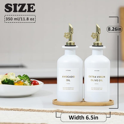 HOMCDALY Olive Oil Dispenser for Kitchen, 11.8oz Glass Kitchen Dispenser Bottle, Black Oil&Vinegar Cruet Set, Leakproof Olive Oil Bottles | Set of 2 (11.8oz – Black)