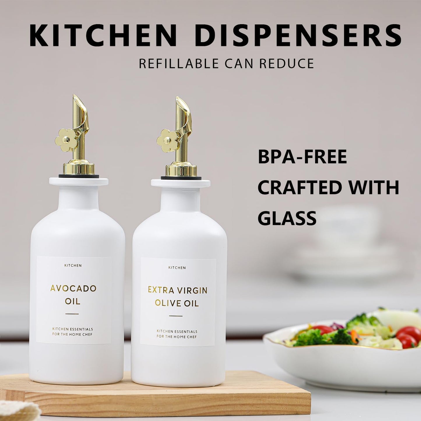 HOMCDALY Olive Oil Dispenser for Kitchen, 11.8oz Glass Kitchen Dispenser Bottle, Black Oil&Vinegar Cruet Set, Leakproof Olive Oil Bottles | Set of 2 (11.8oz – Black)