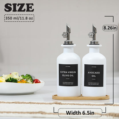 HOMCDALY Olive Oil Dispenser for Kitchen, 11.8oz Glass Kitchen Dispenser Bottle, Black Oil&Vinegar Cruet Set, Leakproof Olive Oil Bottles | Set of 2 (11.8oz – Black)
