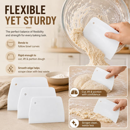 3 Piece Plastic Dough Scraper, Food Grade Trapezoidal Bread Scraper Bowl Scraper Set Multipurpose Kitchen Food Scraper for Bread Cake Fondant Icing Cream Pizza Making Size L M S