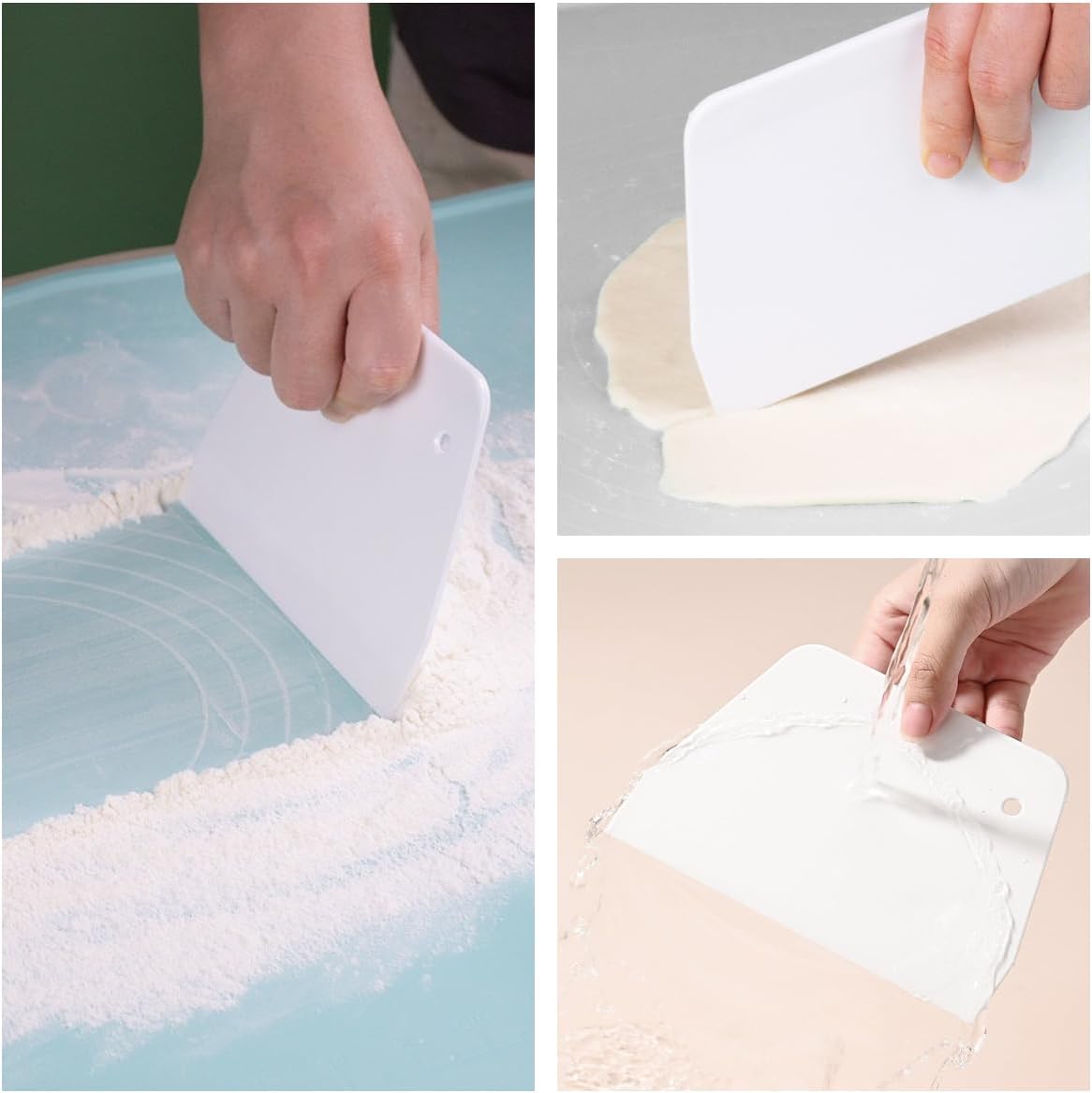 3 Piece Plastic Dough Scraper, Food Grade Trapezoidal Bread Scraper Bowl Scraper Set Multipurpose Kitchen Food Scraper for Bread Cake Fondant Icing Cream Pizza Making Size L M S