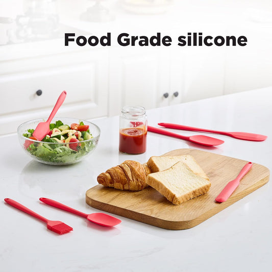 6 Pieces Silicone Spatula Set, Food Grade Rubber Spatula,Kitchen Tools for Baking, Cooking, Stirring (Red)