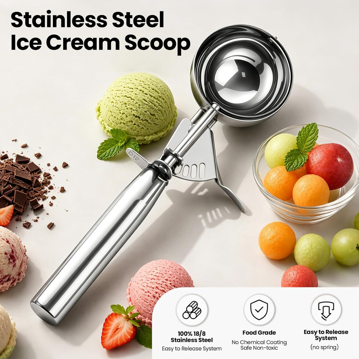 Ice Cream Scoop with Trigger, Small Size Cookie Scoop for Baking-1.5 Tbsp