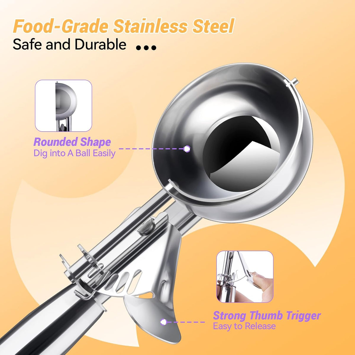 Ice Cream Scoop with Trigger, Small Size Cookie Scoop for Baking-1.5 Tbsp