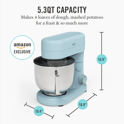 5.3QT Tilt Head Stand Mixer, 12 Speeds, Stainless Steel Bowl | Dough Hook, Stainless Whisk, Beater, Removable Splash Shield, Bread, Cake & Whipping, Electric Kitchen Mixer, Sky Blue