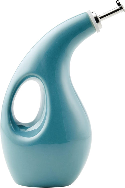 Rachael Ray Ceramic Olive Oil Dispenser Bottle for EVOO Oil and Vinegar, 24-Ounce, Agave Blue