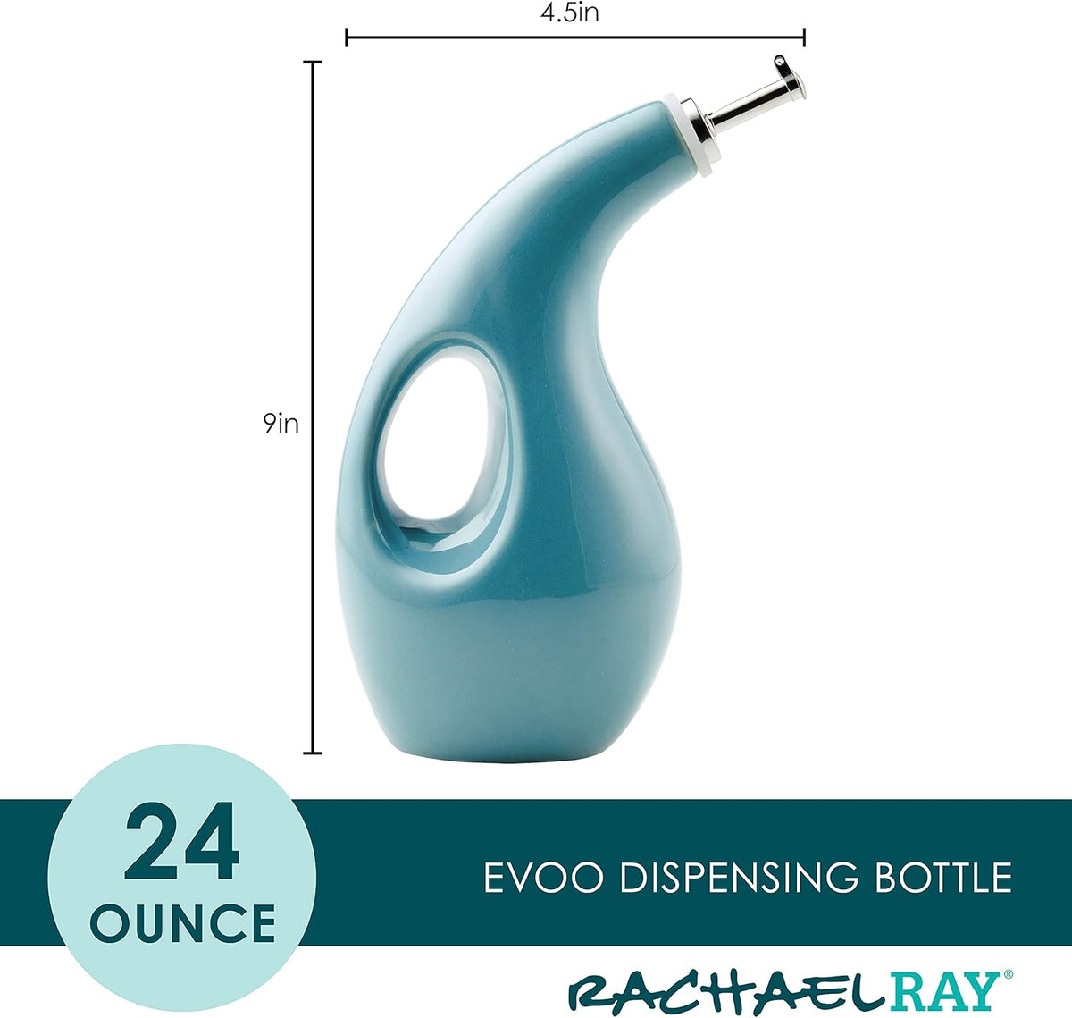 Rachael Ray Ceramic Olive Oil Dispenser Bottle for EVOO Oil and Vinegar, 24-Ounce, Agave Blue
