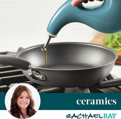 Rachael Ray Ceramic Olive Oil Dispenser Bottle for EVOO Oil and Vinegar, 24-Ounce, Agave Blue