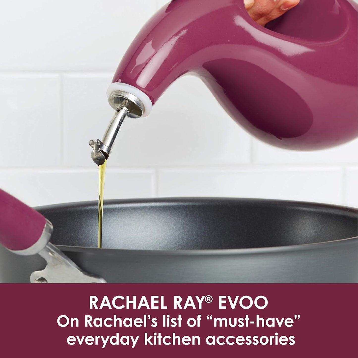 Rachael Ray Ceramic Olive Oil Dispenser Bottle for EVOO Oil and Vinegar, 24-Ounce, Agave Blue