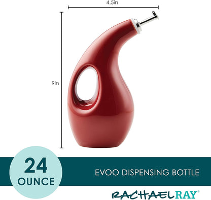 Rachael Ray Ceramic Olive Oil Dispenser Bottle for EVOO Oil and Vinegar, 24-Ounce, Agave Blue