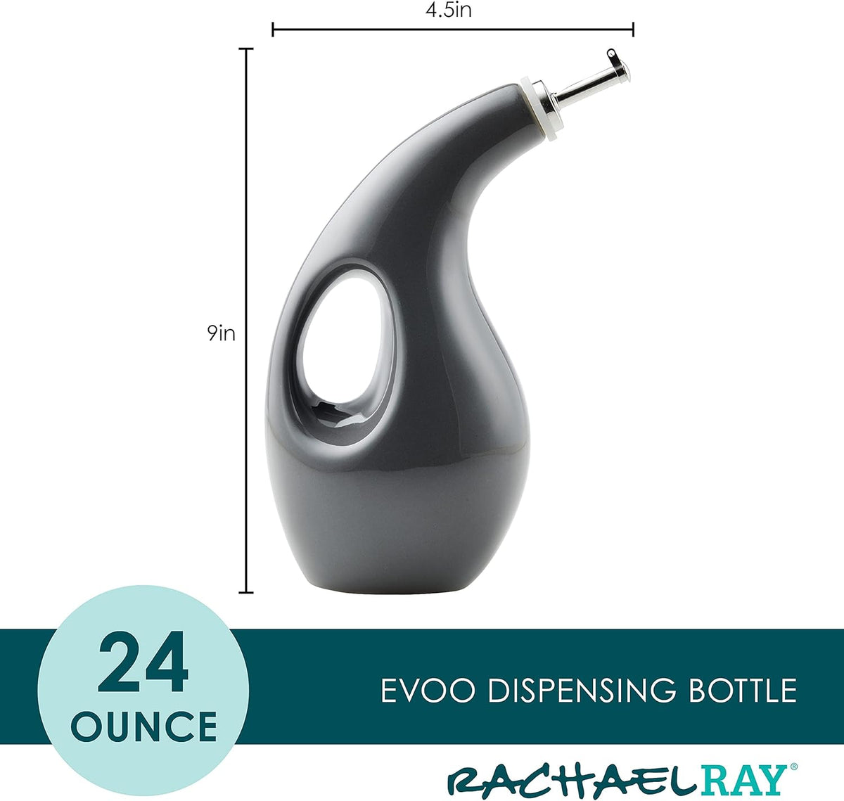Rachael Ray Ceramic Olive Oil Dispenser Bottle for EVOO Oil and Vinegar, 24-Ounce, Agave Blue