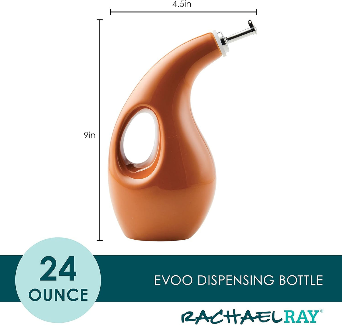 Rachael Ray Ceramic Olive Oil Dispenser Bottle for EVOO Oil and Vinegar, 24-Ounce, Agave Blue