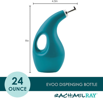 Rachael Ray Ceramic Olive Oil Dispenser Bottle for EVOO Oil and Vinegar, 24-Ounce, Agave Blue